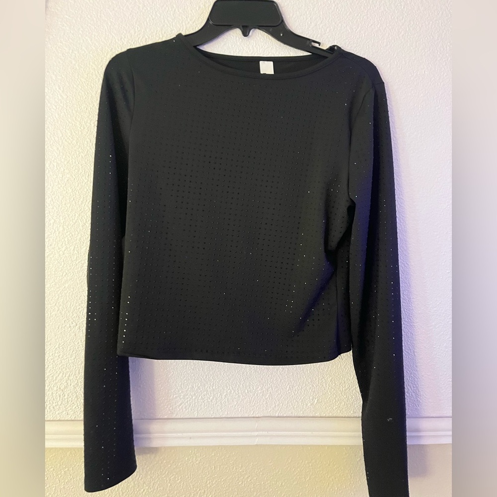 Missguided Black Long Sleeve Top with Subtle Sparkle